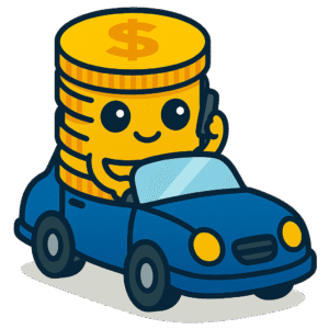 Spara smartast maskot åker bil och pratar i mobiltelefon