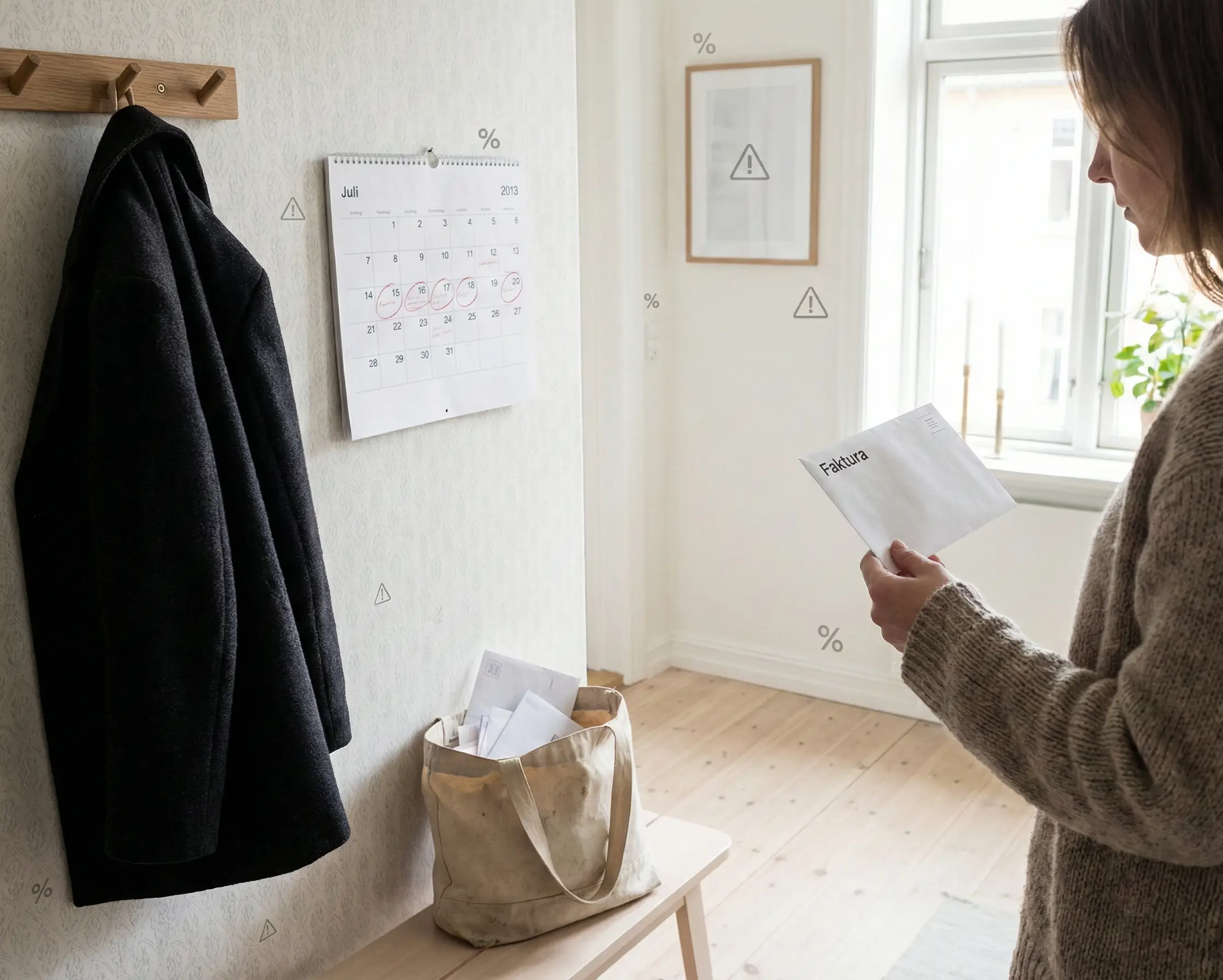 Person går igenom fakturor och förfallodatum innan samlingslån.